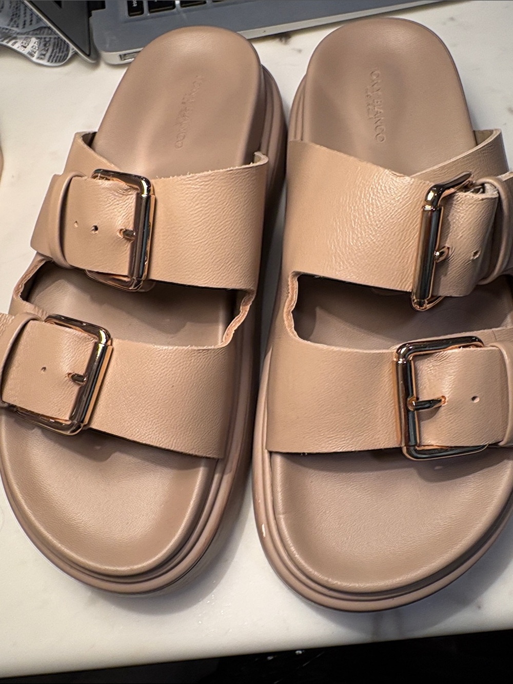 Tony Bianco Jagger Bisque Napa Buckle Slide Sandals